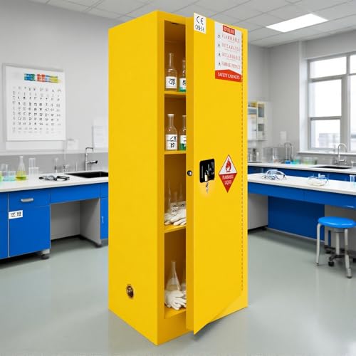 159 Gal Flammable Storage Cabinet with 3-Point Locking System and Adjustable Galvanized Shelves for Industrial Laboratories, Warehouses, Fire Resistant Metal Storage Cabinet for Flammable Liquids
