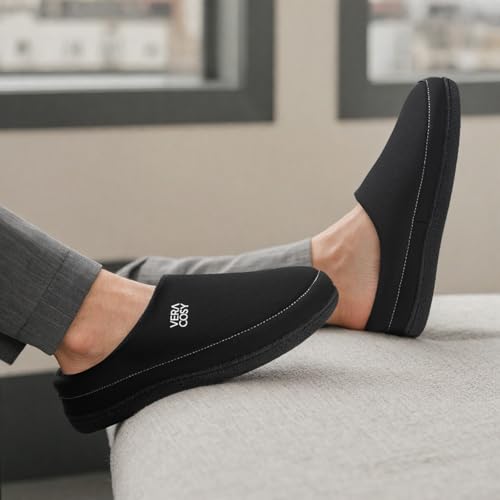 VeraCosy Men's Cozy Knit Slipper Breathable Memory Foam Indoor House Shoes with None Slip Rubber Sole2
