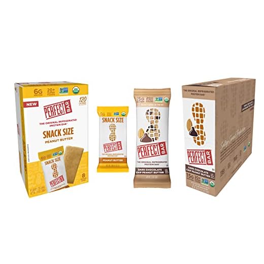 Perfect Bar, Peanut Butter Snack Size & Dark Chocolate Chip Peanut Butter Bar Bundle.88-2.3 Ounce Bar, 16 Count