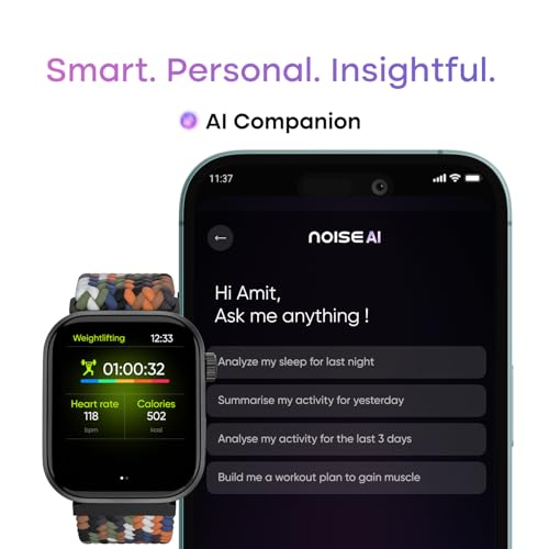 Image of Noise Pro 6 Smart Watch:Intelligent AI, Endless AI Watch Faces, AI Companion, 1.85 inch AMOLED, EN2 Processor, Nebula UI 2.0, Emergency SOS, Compatible with iOS & Android(Prismatic Weave)
