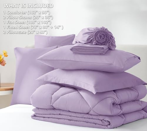 image for CozyLux King Size Comforter Set Light Purple - 7 Pieces Bed in a Bag K