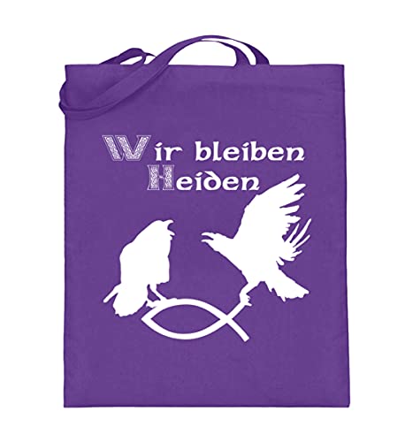 Sac en toile de jute Hugin & Munin violet avec longues anses pour les passionnés de mythologie