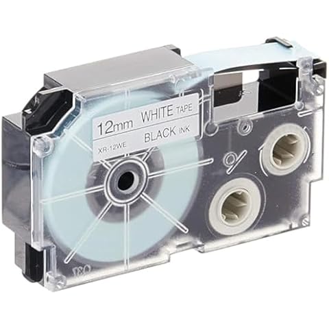 Casio 12mm Black Print on White Tape Cover