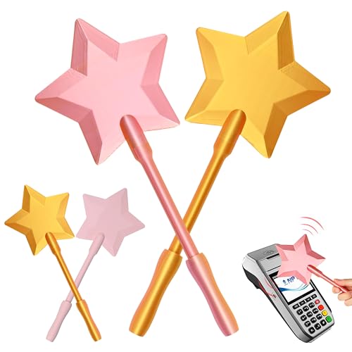 SIFNAORU 2Pcs 3D Printed Credit Card Wand Tap to Pay, Star Magic Wand Contactless Payment Card Holder, Debit Card Wand, Easy Contactless Payments (Golden Yellow & Pink)