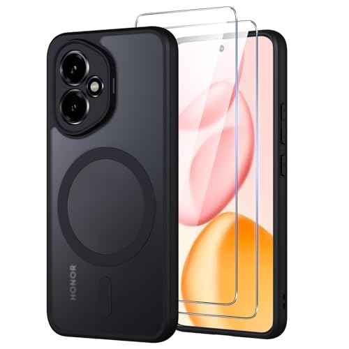 Oelrstfe pour Honor 400 5G Coque Compatible avec MagSafe avec 2 Verre Trempé, Magnétique Etui Translucide Mat Arrière Housse, Protection d'objectif Tout Compris Ultra Fine Antichoc Case, Noir