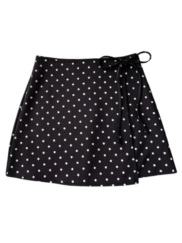 Image of GORGLITTER Women's Polka Dots Wrap Mini Skirts Tie Side Bodycon Short Skirt
