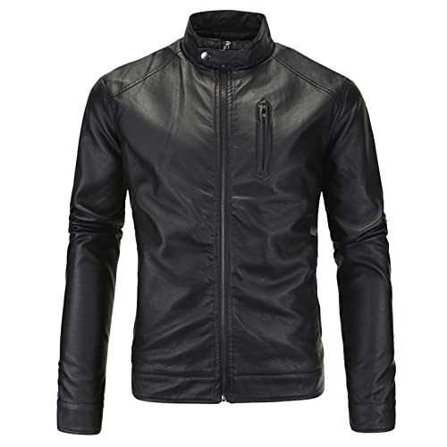 Chaqueta de cuero vintage hombres PU Chaqueta de motocicleta Chaqueta de cremallera Chaqueta de cuero Faux Chaqueta Primavera Abrigo de otoño (Color : Black, Size : Medium) Cover