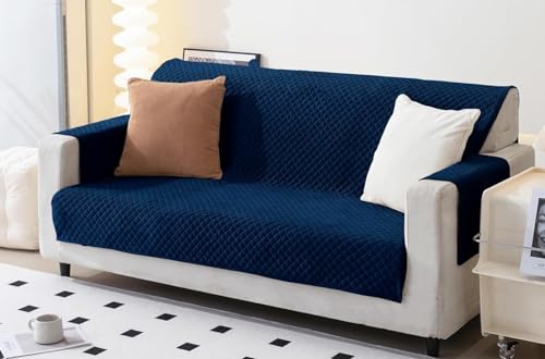 Image of Fashion Throw Quilt-Fully Covered 3 Seater Anti-Slip Quilted Sofa Covers for Living Room Sofa Slipcovers Furniture Cover Home Decor Navy