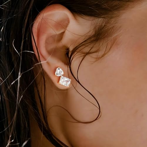 FETTERO Stud Earrings for Women - 14K Gold Plated CZ Hypoallergenic Earrings Studs Dainty Black CZ Leaf Gold Earrings for Women Trendy Statement Jewelry