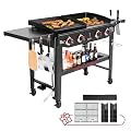 Royal Gourmet GD405A Propane Gas Grill and Griddle Combo with Bonus Grilling Gear Set, 4-Burner Event Combo Grill with Folding Side Tables for Outdoor Cooking, Black