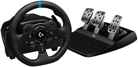 Logitech G923 Racing Wheel and Pedals, TRUEFORCE Feedback, Responsive Driving Design, Dual Clutch Launch Control, Genuine Leather Steering Wheel Cover, for PS5 Pro, PS5, PS4, PC - Black - UAE Version