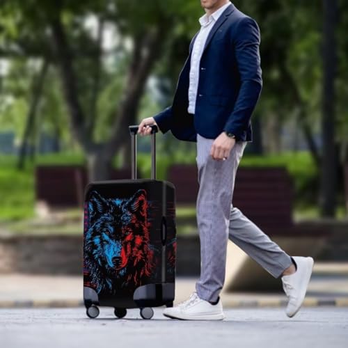 Image of Mumeson Luggage Baggage Protect Cover, Wolf American Flag Suitcase Protection Cover Anti-Scratch Anti-Dirty 18-21 Inch Zip Closure