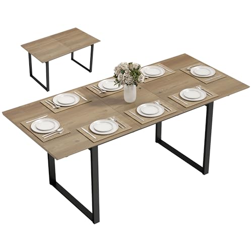 HOMCOM Table à Manger Extensible Rectangle pour 6 à 8 Personnes, Table de Cuisine avec rallonge 140-180 x 80 cm, Style Industriel, piètement en Acier, pour...