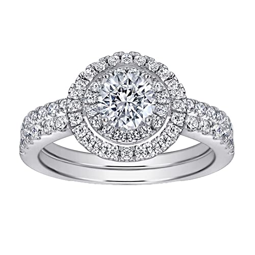 Bague de fiancaille femme en argent 925 Daesar avec anneaux de mariage halo rond 6mm zirconium