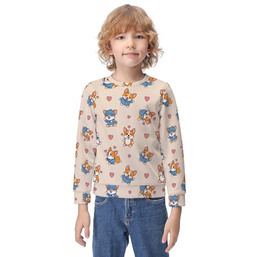 MZERSE Soft Kids Crew Neck Pullover Corgi Butt Heart Corgi, Long Sleeve Sweatshirt for All Seasons, 8-10Y