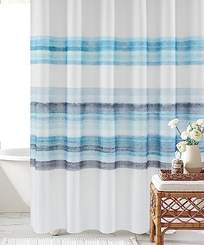 Ombre Stripe Shower Curtain, Oil Painting Abstract Beach Shower Curtain, Decorative Shower Curtains for Bathroom, Waterproof & Washable (72x72 inch, Blue Ombre)