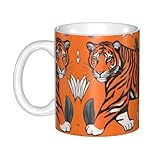 WHJDPP Taza de cerámica con imagen de leopardo tigre naranja para capuchino, horno de microondas