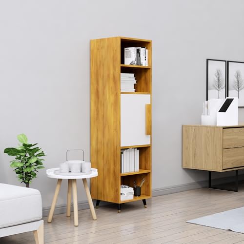 Image of Bniture Bookshelf for Home | Engineered Wood Book Shelf with 1 Door & 4 Shelf | Open Book Shelf Stand for Library | Multipurpose Display Organizer for Living Room & Study | Giant Wood & Frosty White
