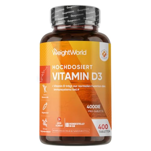 Vitamin D3 4000 IE - 400 Tabletten - Vitamin D trägt zur Erhaltung normaler Knochen (EFSA) - 1 Tablette alle 4 Tage - Frei von Magnesiumstearat und Vegatarisch - Quelle: Lanolin - WeightWorld