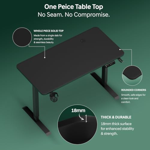 Image of Dr Luxur Stallion Electric Standing Desk | Height Adjustable | 70kg Load | 3 Memory Presets | Zero Wobble | Child Lock | Low Noise Motor | 4 Year Warranty | Metallic Frame (Black, 1000 * 600 mm)