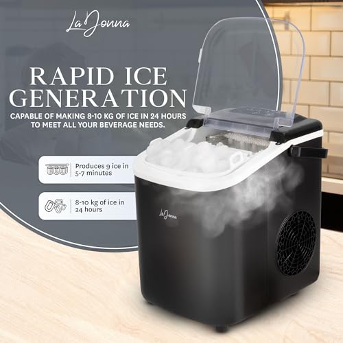 LaDonna Countertop Ice Maker - 1.1L Electric Ice Machine, 9 Cubes Ready in 6 Mins, 8-10kg/24h, Self-Cleaning, Portable Ice Cube Maker w/Tray & Scooper, for Home & All Spaces, Clear & Large Ice Cubes - Image 2