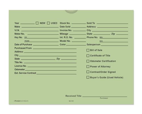 Printed Vehicle Deal Envelopes 9x12 Deal Jackets (100 shrink wrapped) (Green)
