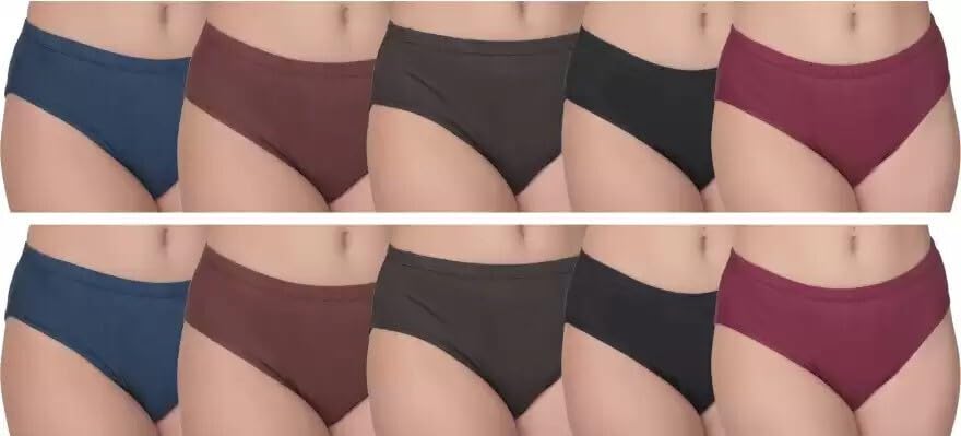 Women Comfortable Pure Cotton Panties (_Solid-54-100 Pack of 10) Multicolour-image-3