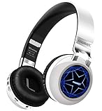 Riwbox WT-8S Auriculares Bluetooth Over-Ear con LED Auriculares inalámbricos/cableados Plegables de Alta fidelidad con micrófono y Tarjeta TF compatibles con iPhone, iPad, Kindle Laptop TV (Blanco)