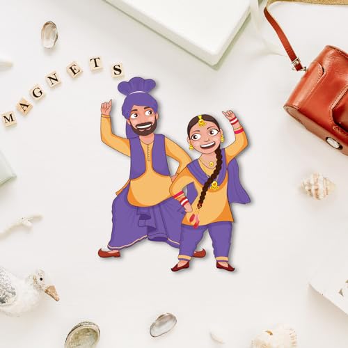 Image of Bhai Please Punjabi Traditional Couple Theme Fridge Magnet - Couple Gift
