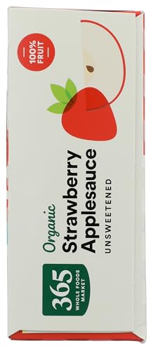Image of 365 by Whole Foods Market, Organic Strawberry Applesauce Pouches, Unsweetened, 3.2 Ounce (Pack of 4)