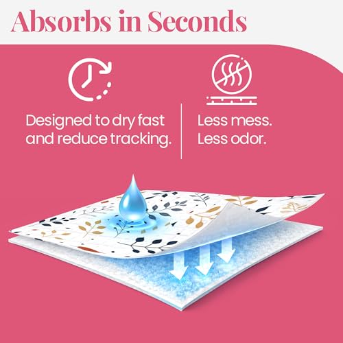 Image of Pupiboo Disposable Dog and Cat Training Pads - Leaves Pattern, Highly Absorbent Pee Pads, Leak Proof Backing, Pheromonal Attractant for Housebreaking & Potty Training - 23x23 in (100 Count)