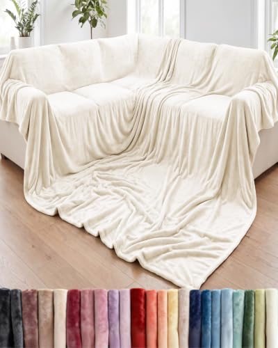 Fleece Blanket Oversized King - Ultra-Soft Flannel Fleece Blanket - Cream