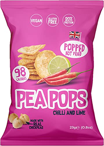 Pea Pops Healthy Chickpea Crisps - Low Calorie, Gluten Free, Plant-based Protein Snacks that are Popped 18 x 23g, Chilli & Lime