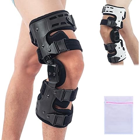360 RELIEF Hinged Knee Brace Support - Adjustable Leg Stabilizer | for Orthopaedic Rehab, Meniscus Tear, Recovery Stabilization for ACL, PCL, MCL | Black for Left Side with Mesh Laundry Bag Cover