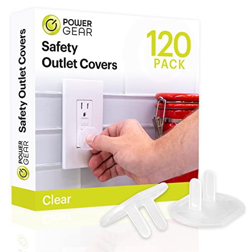 Power Gear Child Safety Electrical Outlet Covers, Tamper‑Resistant Plug Protectors for Standard Wall Outlets, Baby‑Proof & Child‑Proof Safety Caps, Clear, 120 Pack, 54614