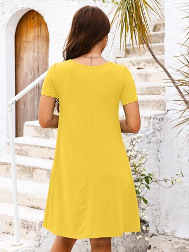 Image of Heymoments Women's Short Sleeve Crewneck Sundress Summer Casual A-Line Beach Dress with Pockets S-2XL