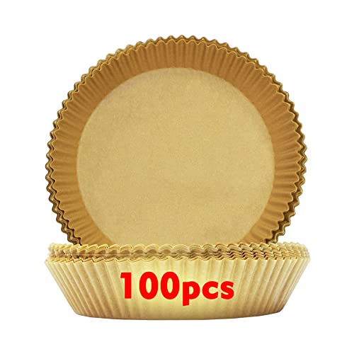 Air Fryer Papier Cuisson, Doublure en Papier Jetable pour Friteuse à Air 100 Pièces Doublures de Friteuse à Air Jetables Antiadhésives Papier de Cuisson pour L'air 20cm/7.87'' Cover