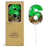 Pixel Birthday Candle, 2.68 Inch Miner Number Candles, Game Themed Candle Birthday Decoration for Pixel Theme Birthday Anniversary Dynamite Video Game Party (Green, 6)