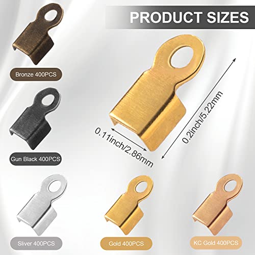 Nuorest 2000Pcs Cord End Caps For Jewelry Making, 3X6Mm Foldable Cord Ends, Crimp End Tips With Loop For Leather, Rope, Ribbon, Diy Crafts (Silver, Imitation Gold, Kc Gold, Ancient Green, Black) #TOP1