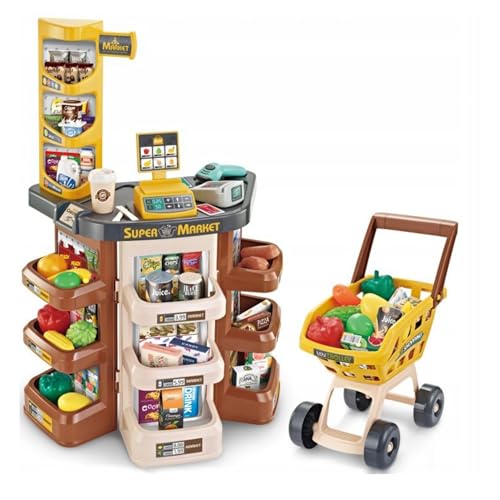 Juego de supermercado de juguete para niños con caja registradora, carrito de compras y juegos de rol educativos de alimentos para niños y niñas 3+ Años
