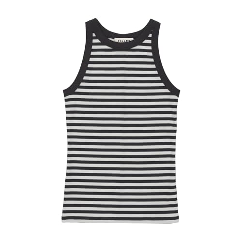 Tilley High Neck Rib Tank, Navy/White Stripe, Large