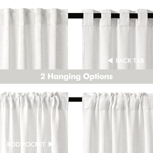 MIULEE White Curtains 36 Inch Length 2 Panels, Soft Thick Linen Textured Semi Sheer Light Filtering Kitchen Window Curtains Over Sink Small Tier for Bathroom Window Back Tab Rod Pocket