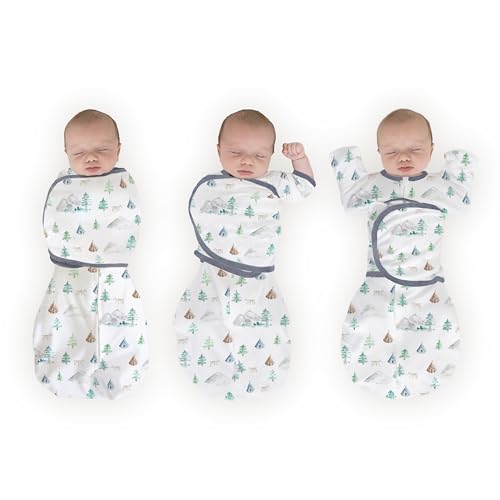 Image of SwaddleDesigns 6-Way Omni Swaddle Sack Arms Up Swaddle for Newborn, More Options to Calm Moro Reflex, Improves Sleep, Transition Baby Sleep Sack, Small, 0-3 Mo, 6-12 lbs, Watercolor Mountains & Trees