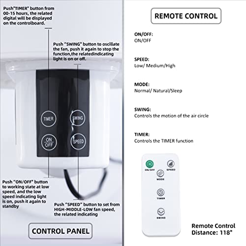 Simple Deluxe 7 inch Stand Fan, 3 Speeds & 3 Modes, 15 Hours Timer, 70° Oscillating Circulating Fan, with Remote Control, Air Circulation Fan for Room, Indoor, White by Simple Deluxe - Image 8