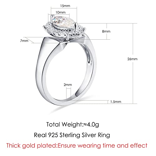 1.2Ct Marquise Cut Moissanite Solitaire Engagement Ring For Women，D Color Vvs1 Lab Created Simulated Diamond Vintage Halo Wedding Band S925 Sterling Silver With 18K White Gold Plated Gemstone Jewelry（5.5） #TOP1