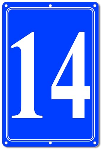 Image of Premium Aluminum Number Signs 14, Metal 12 inch X 8 inch Blue Numbered Signs Outdoor for Parking Lots, Floor, Dock, Court, Aisle, Field, High Visibility, No Fade, Weather-resistant