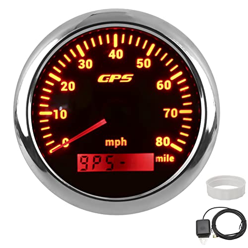 Velocímetro GPS Odógrafo de 85 mm y 3,35 pulgadas Odómetro de 80 MPH Medidor de velocidad universal con acero inoxidable 316 y vidrio curvado antivaho para automóviles, motores, (Negra)
