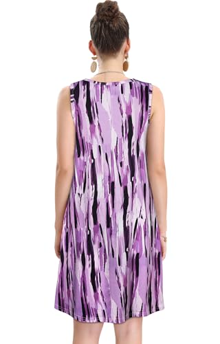 Image of elescat Women's Summer Dresses 2026 Beach Casual Sleeveless Floral Print Tank Loose Sundress with Pocket