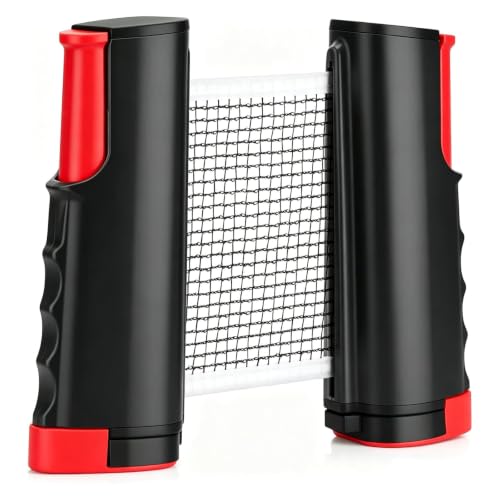 unbholkk Tischtennisnetz Ausziehbares Tischtennisnetz für Jeden Tisch Tragbares Tischtennis Netz Outdoor & Indoor Anti Slip Klemmen für Ping Pong Netz Maximale Länge 170 cm (Schwarz-Rot)