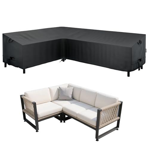EVRBUL L-Shaped Sectional Sofa Cover 85" L/110" L x 33.5" D x 31" H 420D Heavy Duty Windproof and Waterproof Outdoor Sectional Couch Cover for 6-Seater Patio Furniture Couch